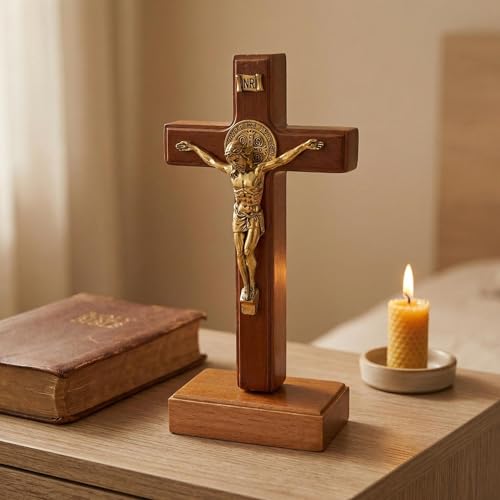 5.5-inch Wooden Crucifix Stand and Wall Cross for Home Decor