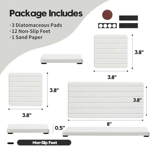 3-Pack Diatomite Stone Sink Organizer Trays - Fast-Absorbing Counter Mat