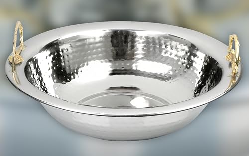 Large Stainless Steel Netilat Yadayim Washing Cup and Bowl Set - Gold Leaf