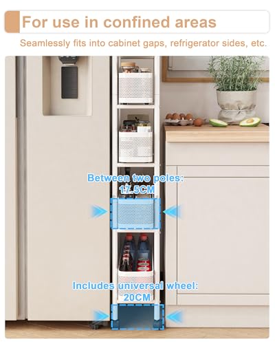 5-Tier Narrow Mobile Storage Cart with Pull-Out Baskets - 6.9-Inch Slim Rack