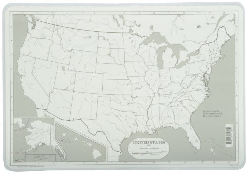 Educational USA Map Placemat, Laminated Write-on Wipe-off Learning Mat