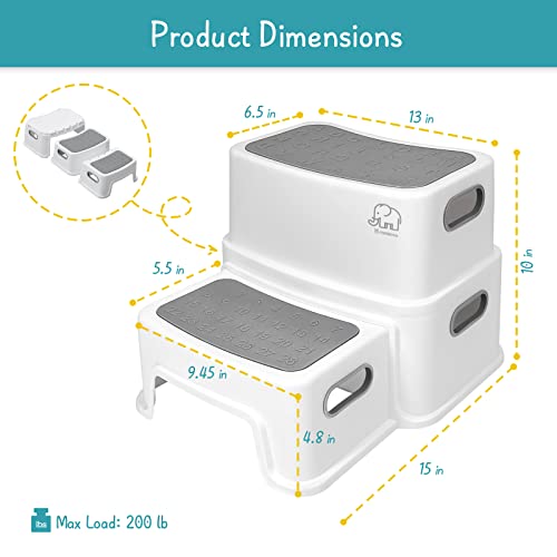 Toddler 2-Step Stool for Bathroom Sink and Potty Training White Grey