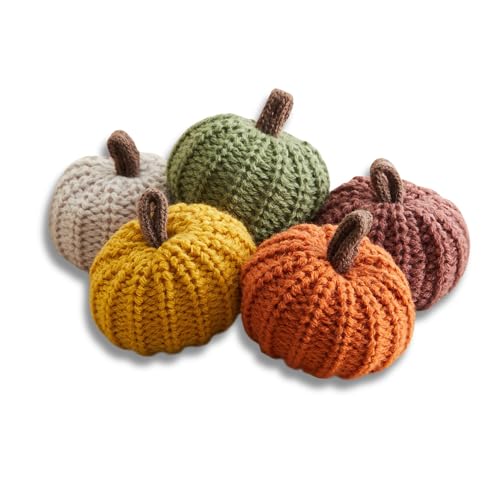 Mini Knit Pumpkins Set of 5, Fall Farmhouse Tier Tray Decor