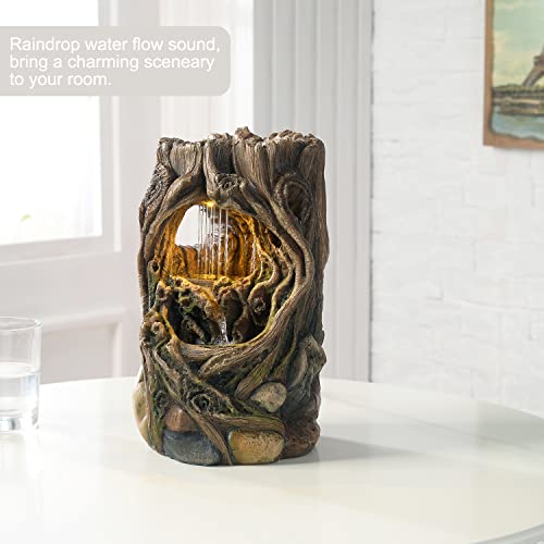 Indoor Tabletop Water Fountain - Tree Stump Relaxation Waterfall with Light