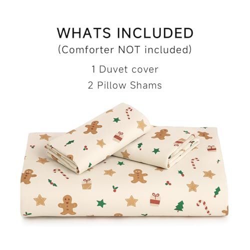 Erwinmu Christmas Duvet Cover Set, Queen Beige Cartoon – 1 Duvet Cover + 2 Pillowcases (No Comforter)