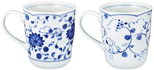 Sunupii Indigo Arabesque & Grape Mug Set with Presentation Box – Japanese Porcelain, Mother's Day Gift, Pair of Arabesque Patterned Mugs