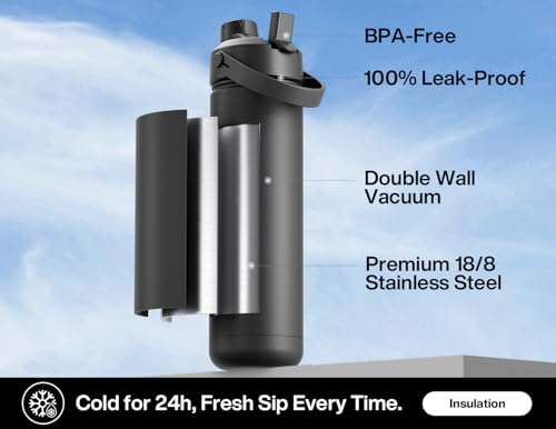POWCAN 26 oz Insulated Water Bottle with 2-in-1 Straw and Spout Lid,