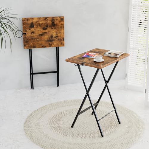 Folding TV Tray Table Set of 2 with Cup Holder, Portable Snack Desk