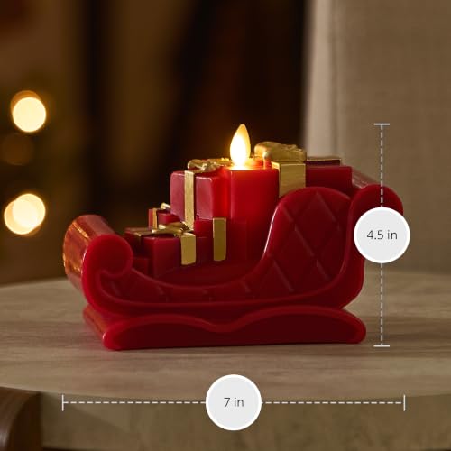 Luminara Flameless Santa Sleigh Candle 7 x 4.5 in Red - Moving Real Flame, Unscented