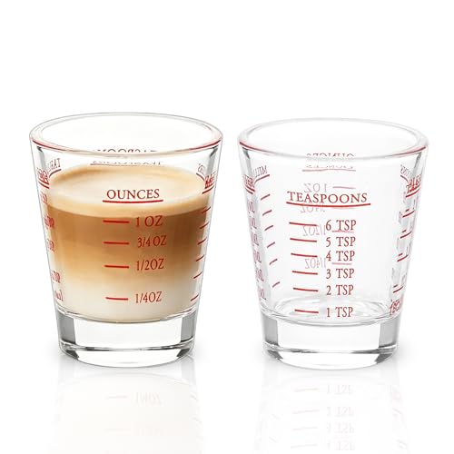 BCnmviku 2 Pack Red 2oz Measuring Shot Glasses for Liquor Espresso & More