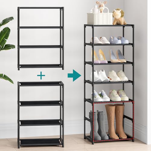 4-Tier Narrow Shoe Rack - Stackable Small Space Storage Shelf (16.3" Wide)