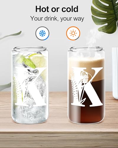 Yekidos Personalized Glass Tumbler with Lid & Straw - Monogram Initial K, Teacher Appreciation Gift, Woman Retirement Present, Work Essentials