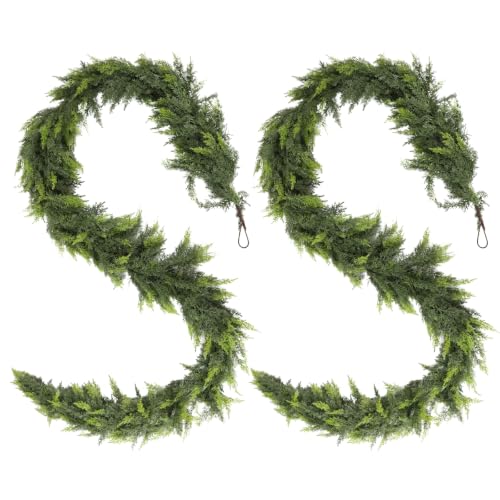 2Pcs 9ft Real Touch Cedar Garland for Mantel Fireplace - Includes 2 garlands (9FT) by beuhugas