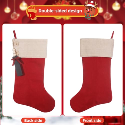 Red Burlap Christmas Stockings Set of 5 - Personalized 19.5 Inch Holiday Decor