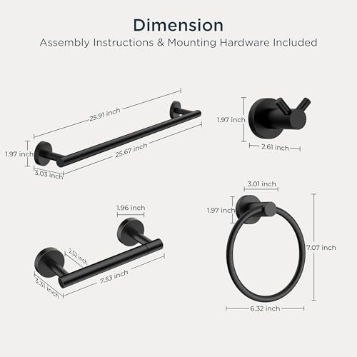 4-Piece Bathroom Hardware Set, Matte Black Stainless Steel Towel Rack