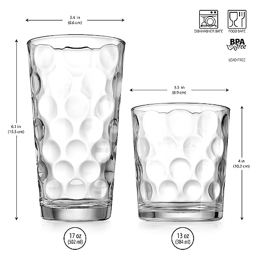 Home Essentials & Beyond Glassware Set of 8 - 4 Highball (17 oz.) & 4 Rocks (13 oz.) Drinking Glasses