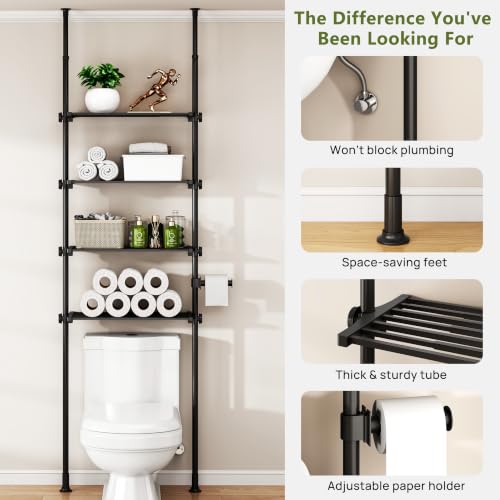 Adjustable Over The Toilet Storage Shelf - 4-Tier Bathroom Organizer