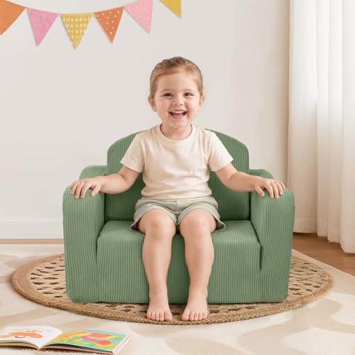 2-in-1 Fold Out Kids Sofa Chair, Washable Corduroy Foam Couch