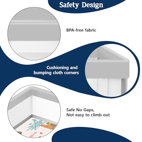 Extra Large Baby Playpen 50x50 Inch with Waterproof Mat and Safety Gate