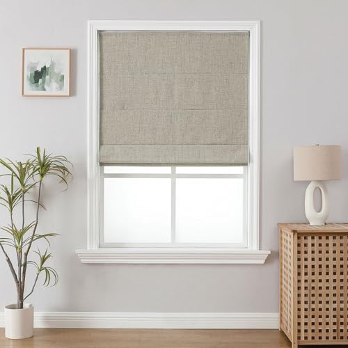 Cordless Linen Roman Shades 34" W x 75" H - Thermal Insulated Blackout