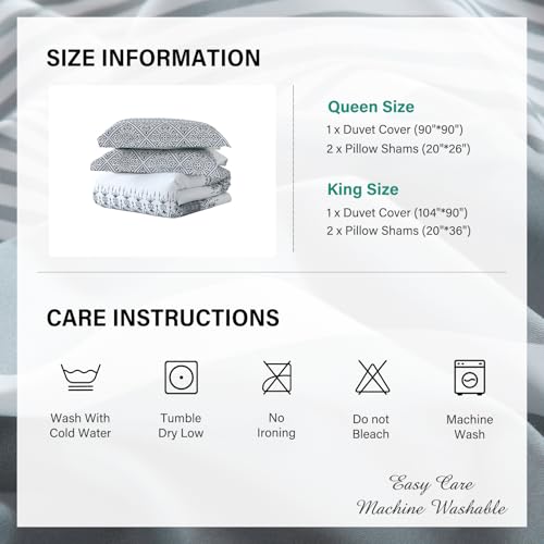 Boho Cotton Queen Duvet Cover 90"x90" - 3 Piece Bedding Set