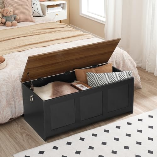 HOOBRO 39.3-Inch Retro Wooden Storage Bench with Lift Top, Black & Walnut