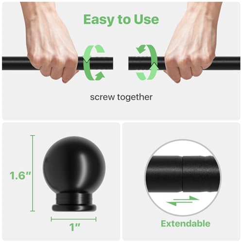 Adjustable Matte Black Curtain Rod Set with Brackets (28 to 48 Inch)