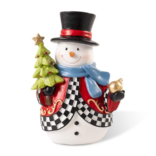 Bechivie Black and White Checkered Snowman Figurine Christmas Home Decor