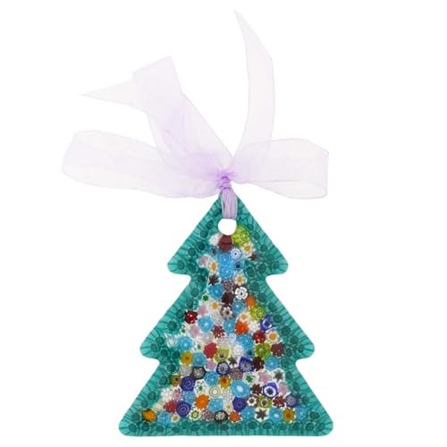 Murano Glass Christmas Ornament - Aqua Green Millefiori handmade in Italy, 3" Tree Decoration