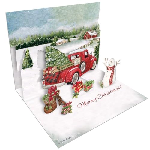 Lang Santa's Truck 3D Pop-Up Christmas Cards - 8 Pack Holiday Greeting Cards