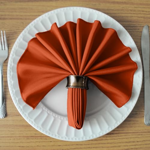 17x17 Polyester Cloth Napkins, Set of 6 - Burnt Orange Easy-Care Linens