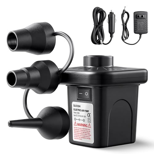Portable Electric Air Pump for Inflatables with 3 Nozzles & AC/DC Adapters