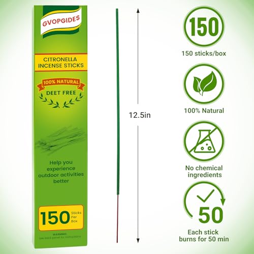 Natural Citronella Incense Sticks - Plant-Based Essential Oil Blend - 150 Pcs