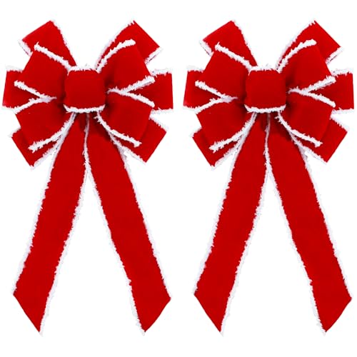 Fvviia 2 Pack Red Christmas Bows Outdoor Decorations 12x20in Velvet Wreath Bow with Glitter Edges - Holiday Decor for Home & Garden