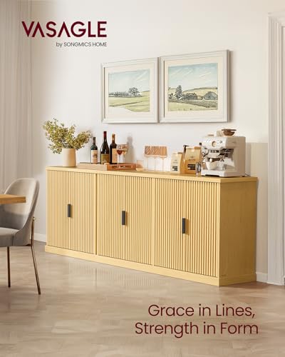 Fluted Buffet Cabinet with Adjustable Shelf - Mid-Century Modern Sideboard
