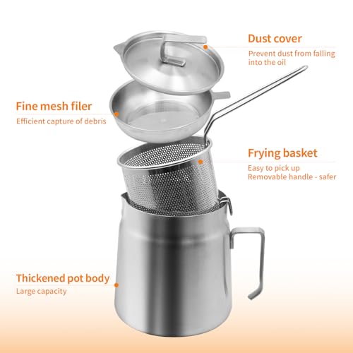 68oz Stainless Steel Oil Filter Pot with Fryer Basket - Stovetop Grease Container