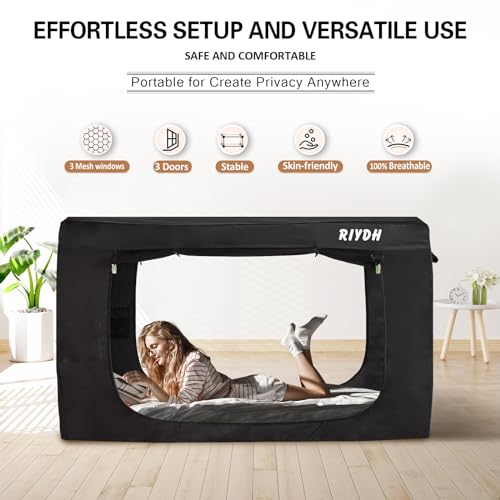 Indoor Blackout Bed Tent Canopy - Breathable Privacy Sleep Space with 3 Doors