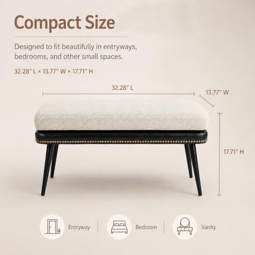 32" Retro Upholstered Entryway Bench with Removable Linen Cushion