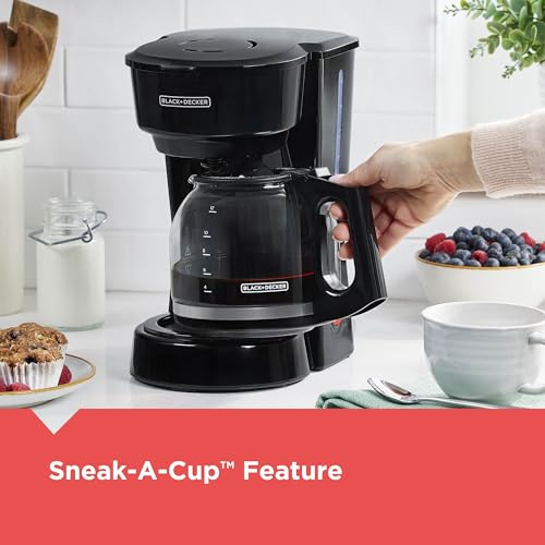 12-Cup Drip Coffee Maker with Non-Drip Carafe & Removable Filter, Black