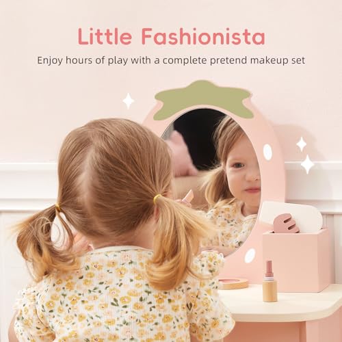 Toddler Vanity Set with Stool and Pretend Makeup Accessories for Kids