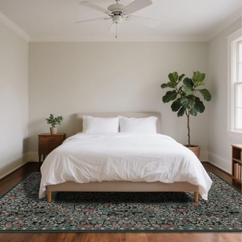 8x10 Washable Area Rug, Stain-Resistant Vintage Floral Carpet for Living Room