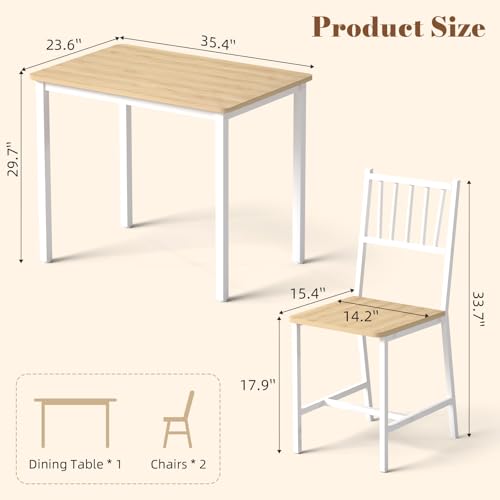 3-Piece Small Space Dining Table Set for 2, Modern Breakfast Nook Furniture