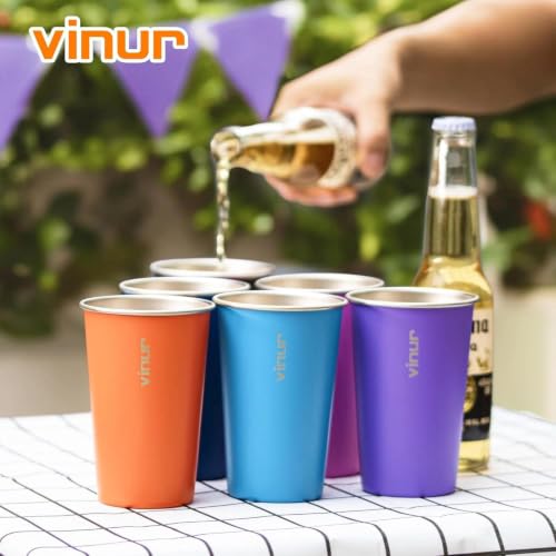 16 oz Stainless Steel Pint Cups - Set of 4 Colorful Stackable Metal Glasses