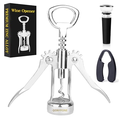 QONYFONE Silver Wing Corkscrew with Bottle Opener - Premium Zinc Alloy
