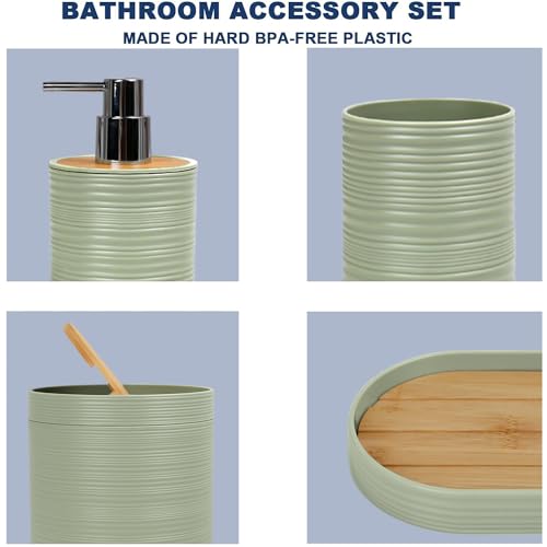 6-Piece Bathroom Accessory Set, Durable Plastic Bath Ensemble, Green