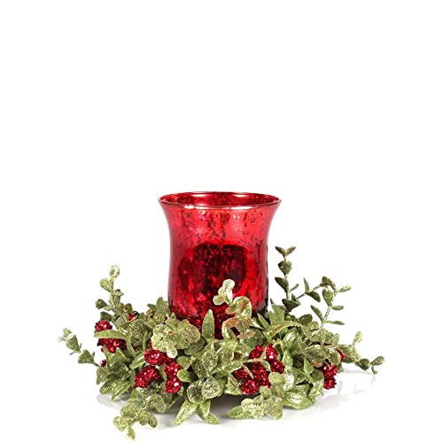 Ganz Kissing Krystals Small Red Mercury Glass Candle Holder & Mistletoe Set