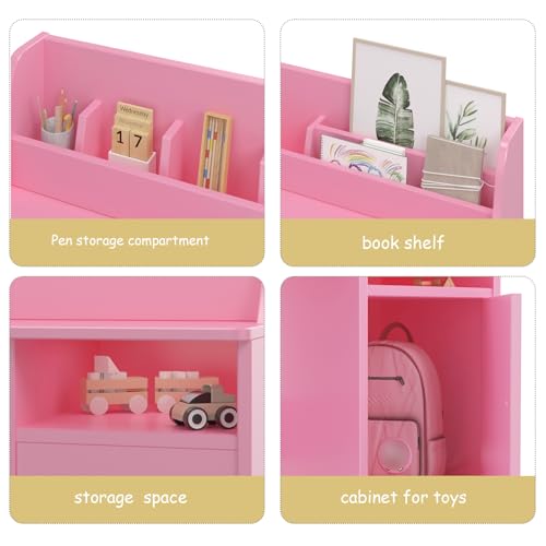 Kids Wooden Desk and Chair Set with Hutch Storage for Study Room