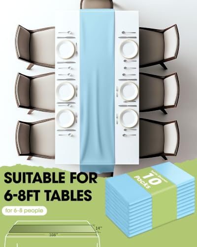 Pureegg Blue Disposable Plastic Table Runner 14x108 Inch - 10 Pack Party Decor