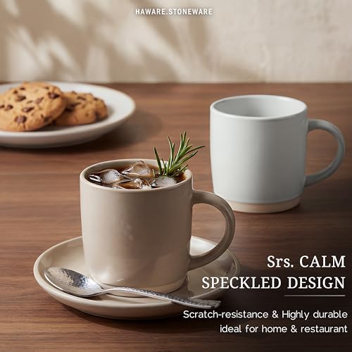 HaWare Speckled Multicolor 13oz Stoneware Coffee Mugs Set of 4 with Handles