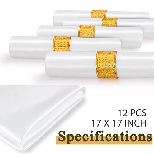 12-Pack Satin Cloth Napkins, 17x17 Inch White Washable Table Napkins